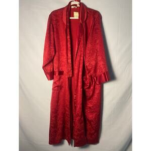 Vintage 80s Victoria's Secret Gold Label Red Silky Satin Robe w/ Belt Small